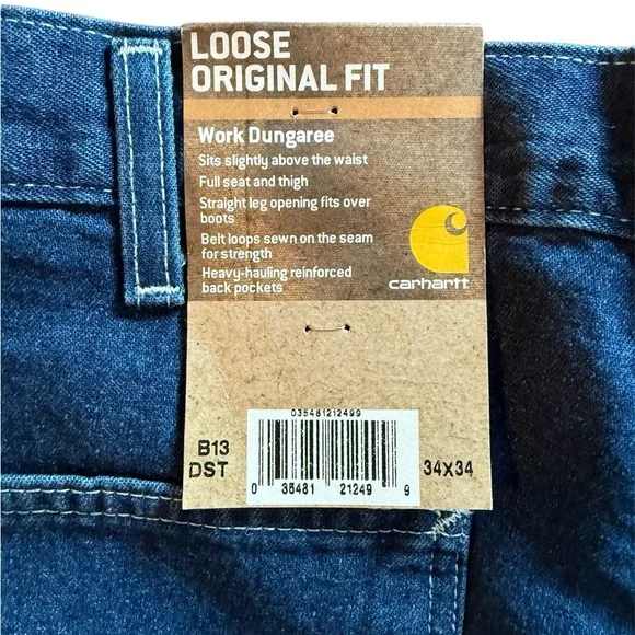 NWT Carhartt Men's Loose Fit Dungaree Work Blue Jeans B13-Size 34x34 - Picture 6 of 7
